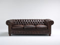 3 Sitzer Sofa Lederpolsterung 225x95x85 cm - Dunkelbraun-Messing - Klassisches Chesterfield-Design für Wohnzimmer