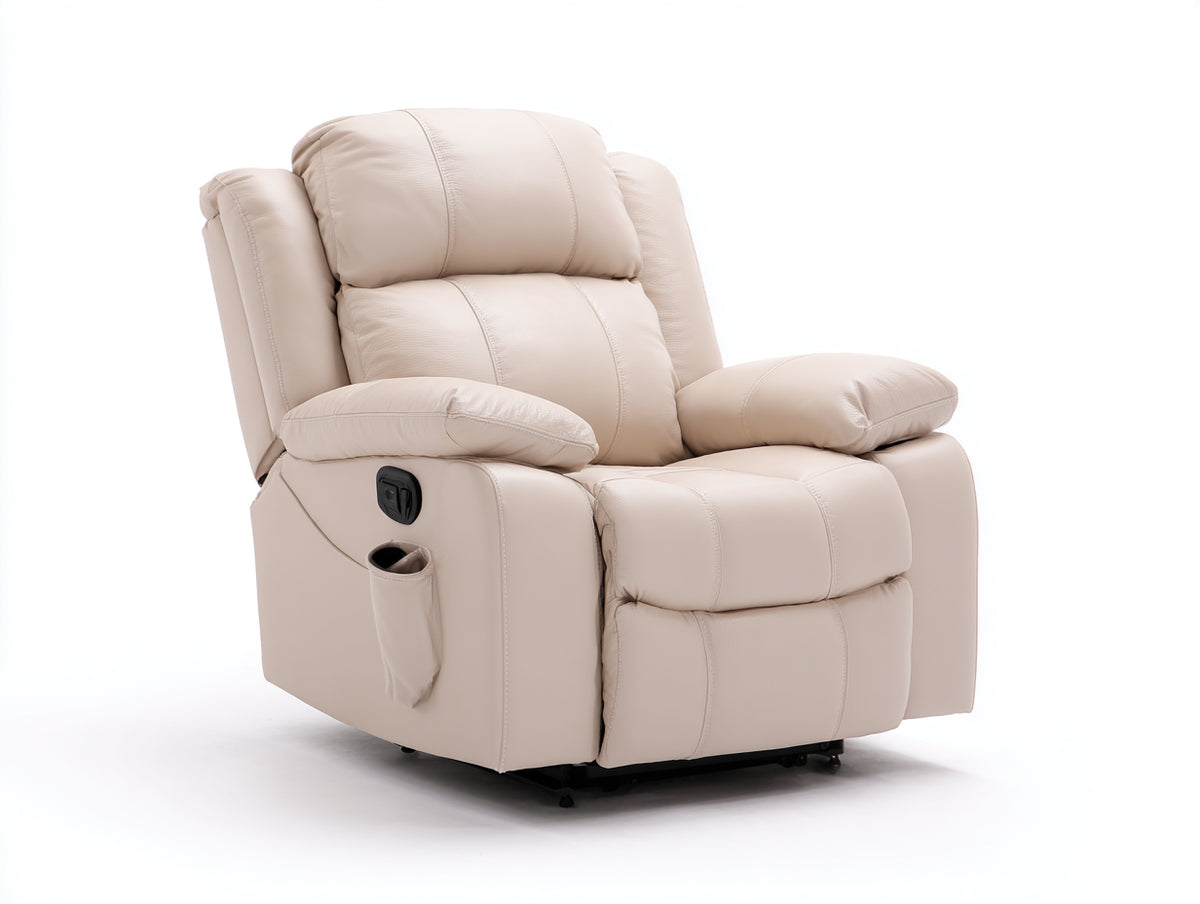 Liegesessel mit Bezug in Lederoptik 100 x 95 x 105 cm - Beige - Verstellbare Relaxfunktion mit Fußstütze und Seitentasche