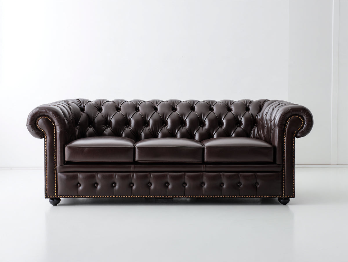 3 Sitzer Sofa mit Lederbezug 238 x 96 x 80 cm - Dunkelbraun - Chesterfield-Stil mit Knopfheftung
