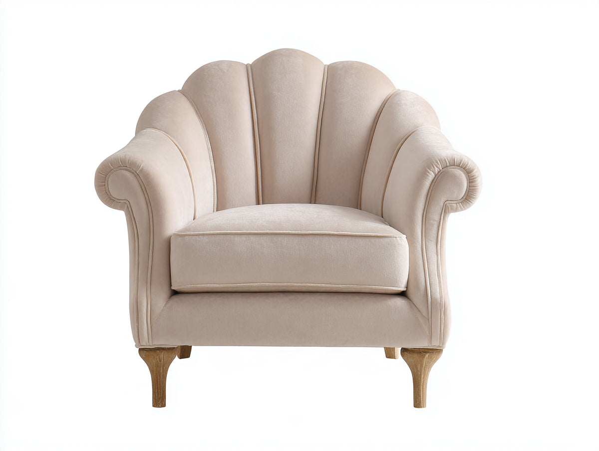 Sessel mit Stoffbezug 88x90x98 cm - Beige - gepolsterte Muschelrückenlehne mit gerollten Armlehnen - klassischer Wohnzimmerstil