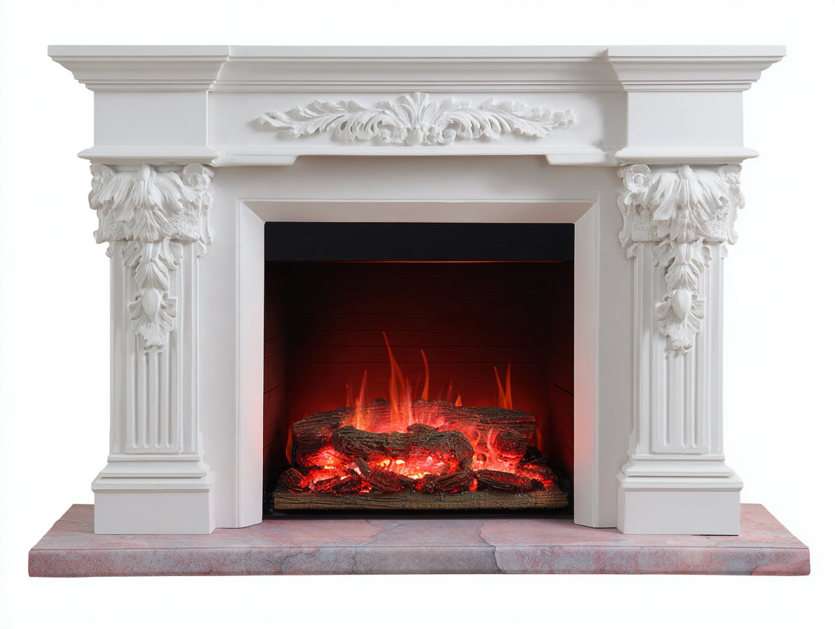 Kamin Holzwerkstoff 120x35x105 cm - Weiß-Grau - Klassisches Design mit dekorativem Flammeneffekt für Wohnzimmer
