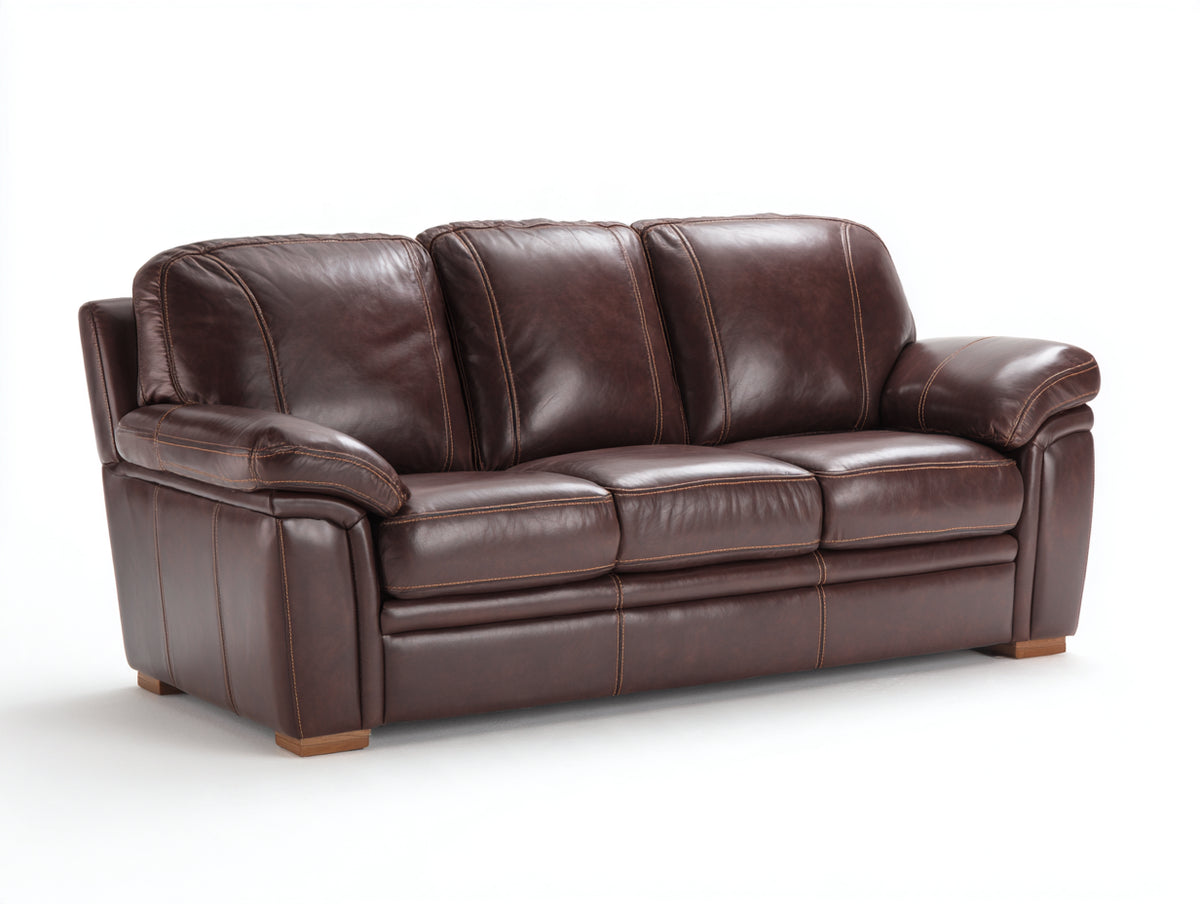 3 Sitzer Sofa mit Bezug in Lederoptik 220 x 95 x 100 cm - Dunkelbraun - Komfortpolsterung mit Kontrastnähten und breiten Armlehnen