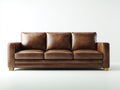 3 Sitzer Sofa 225 x 92 x 86 cm - Braun - modernes Sofa in Lederoptik mit geraden Armlehnen und Holzfüßen