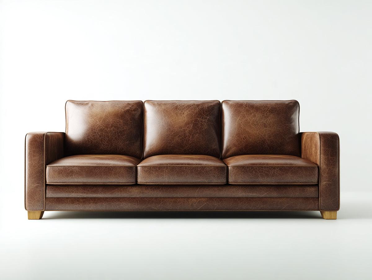 3 Sitzer Sofa 225 x 92 x 86 cm - Braun - modernes Sofa in Lederoptik mit geraden Armlehnen und Holzfüßen