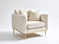 Sessel mit Stoffbezug 90x88x92 cm - Beige - gepolsterte Sitzfläche mit geradlinigen Armlehnen und goldfarbenem Gestell - moderner Wohnzimmerstil