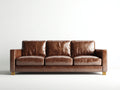 3 Sitzer Sofa Kunstlederpolsterung 220x95x88 cm - Cognacbraun-Naturholz - Modernes Design für Wohnzimmer