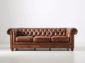 3 Sitzer Sofa 230 x 95 x 78 cm - Braun - Chesterfield Sofa in Lederoptik mit Knopfheftung und gerollten Armlehnen