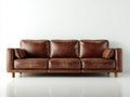 3 Sitzer Sofa mit Bezug in Lederoptik 220x92x86 cm - Braun - gepolsterte Sitzflächen mit geradlinigen Armlehnen - modernes Wohnzimmerdesign