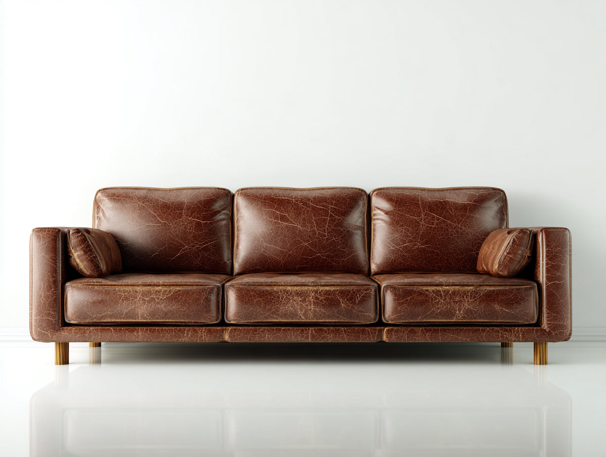 3 Sitzer Sofa mit Bezug in Lederoptik 220x92x86 cm - Braun - gepolsterte Sitzflächen mit geradlinigen Armlehnen - modernes Wohnzimmerdesign