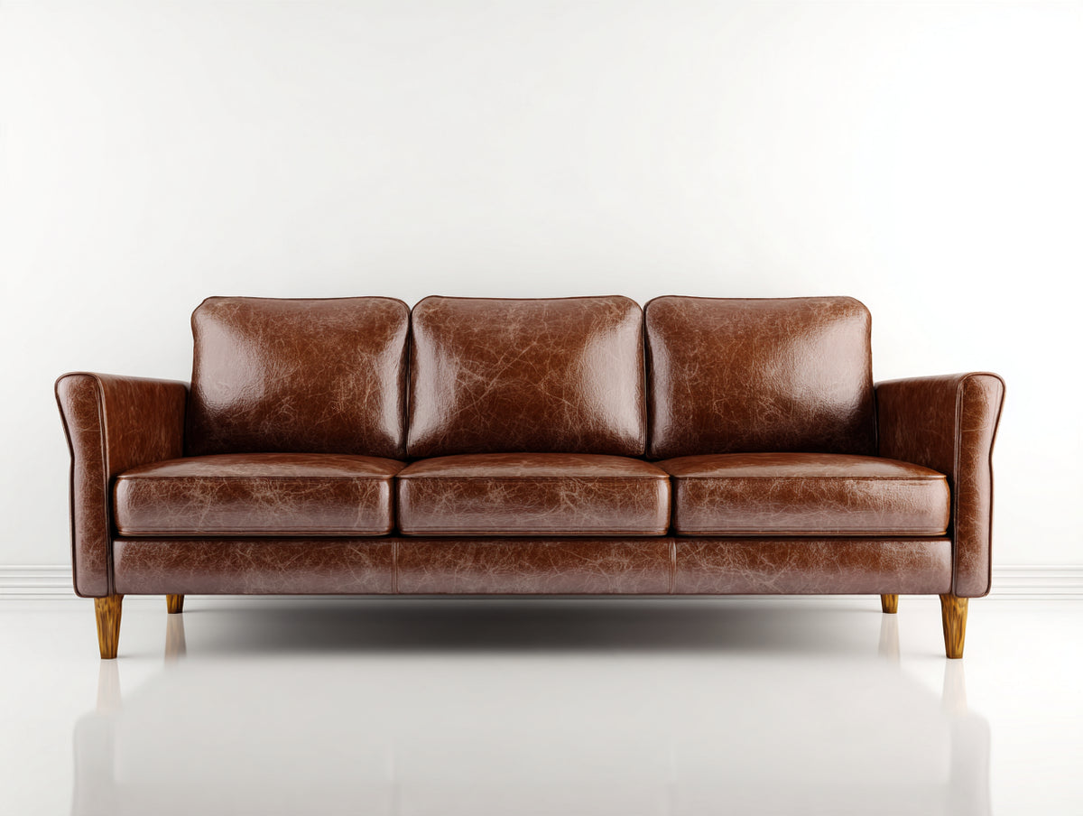 3 Sitzer Sofa mit Bezug in Lederoptik 220 x 90 x 88 cm - Cognacbraun - Schlanke Armlehnen und modernes Design
