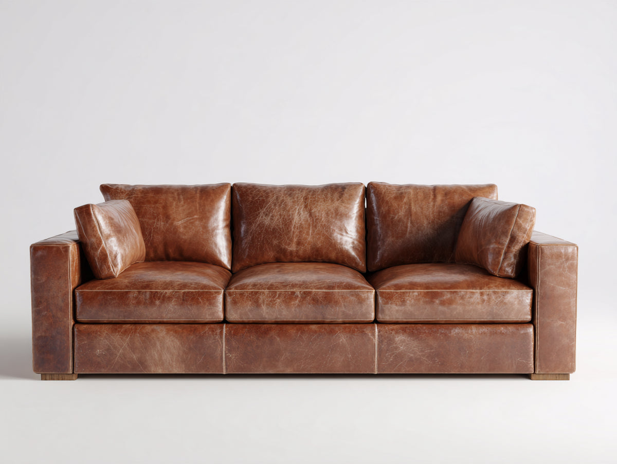 3 Sitzer Sofa mit Bezug in Lederoptik 225 x 95 x 88 cm - Cognacbraun - Moderne Polsterung mit klarer Linienführung