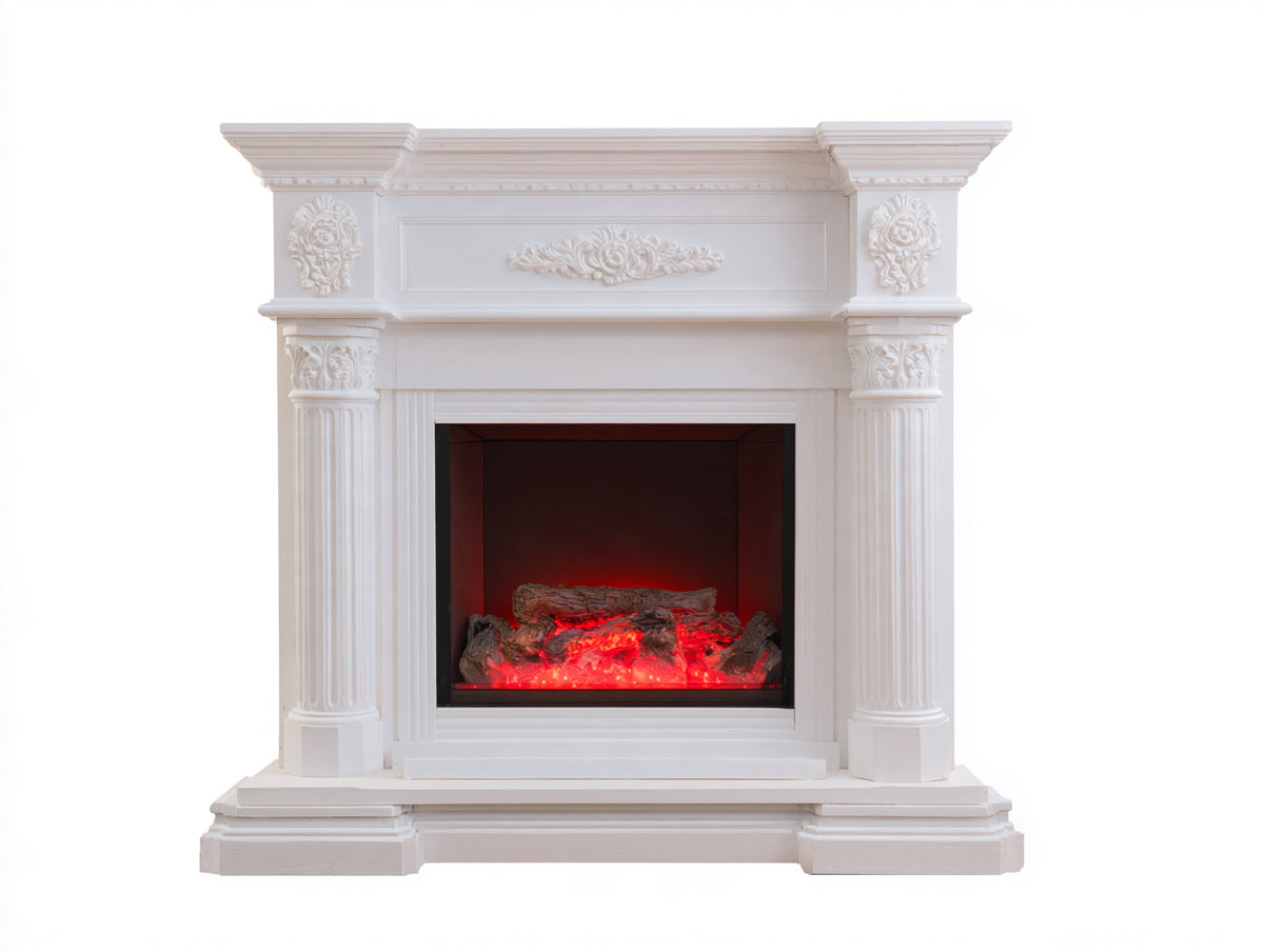 Kamin 130x42x118 cm - Weiß - dekorativer Kaminsims mit elektrischem Gluteffekt - klassisches Design für Wohnzimmer