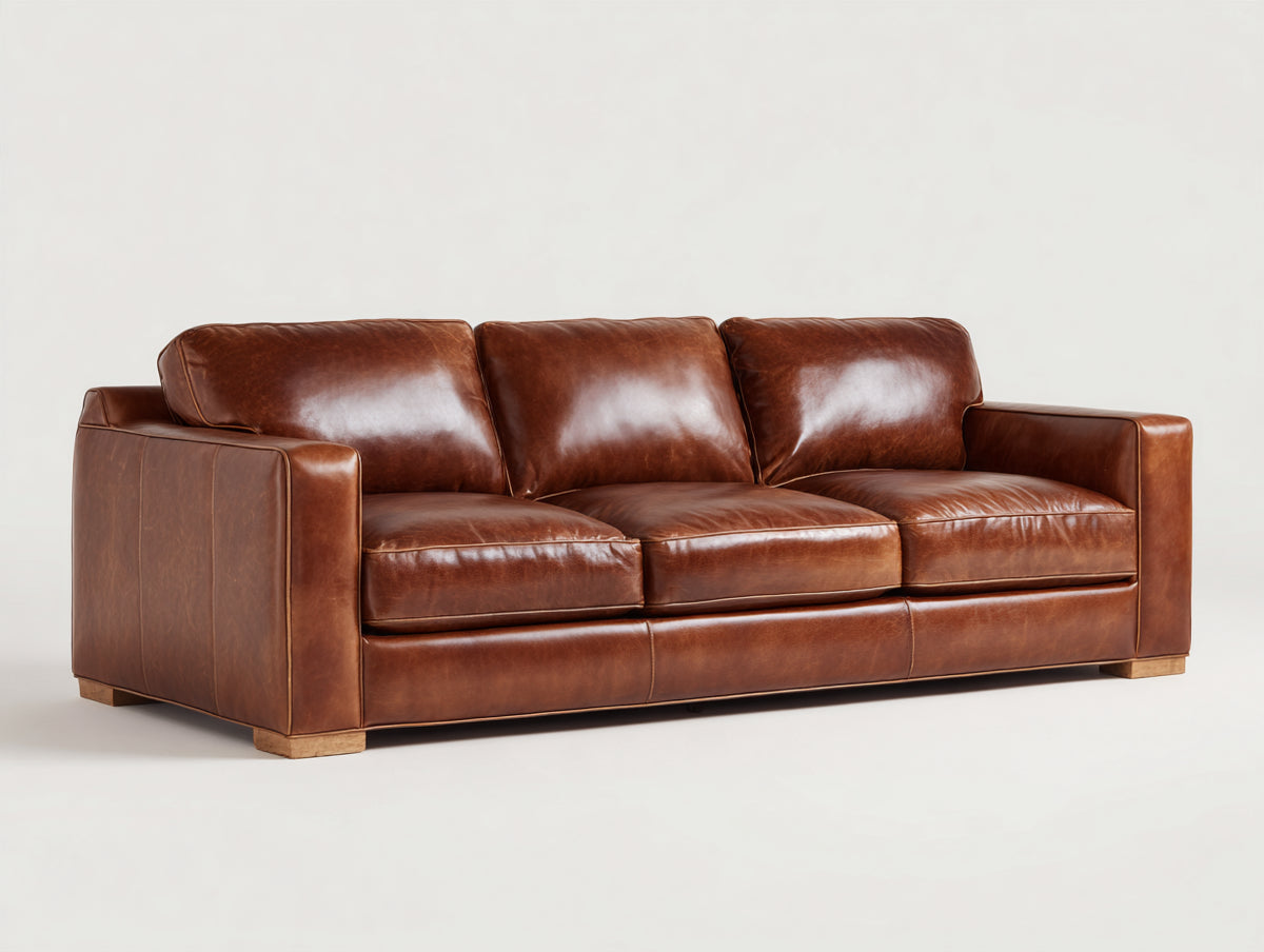 3 Sitzer Sofa mit Lederbezug 225 x 95 x 85 cm - Cognacbraun - Modernes Design mit breiten Armlehnen