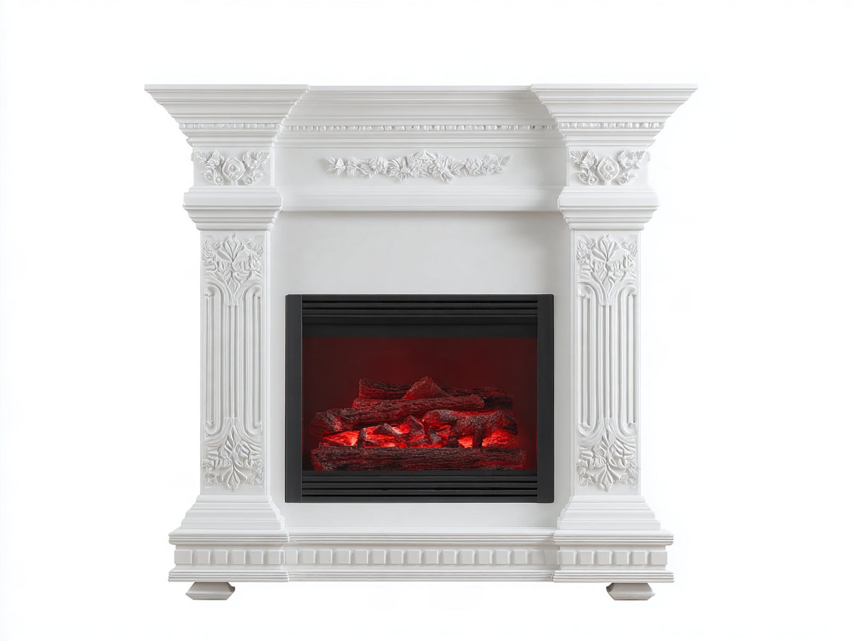 Kamin Holzwerkstoff 115x32x110 cm - Weiß-Schwarz - Klassisches Design mit dekorativem Flammeneffekt für Wohnzimmer