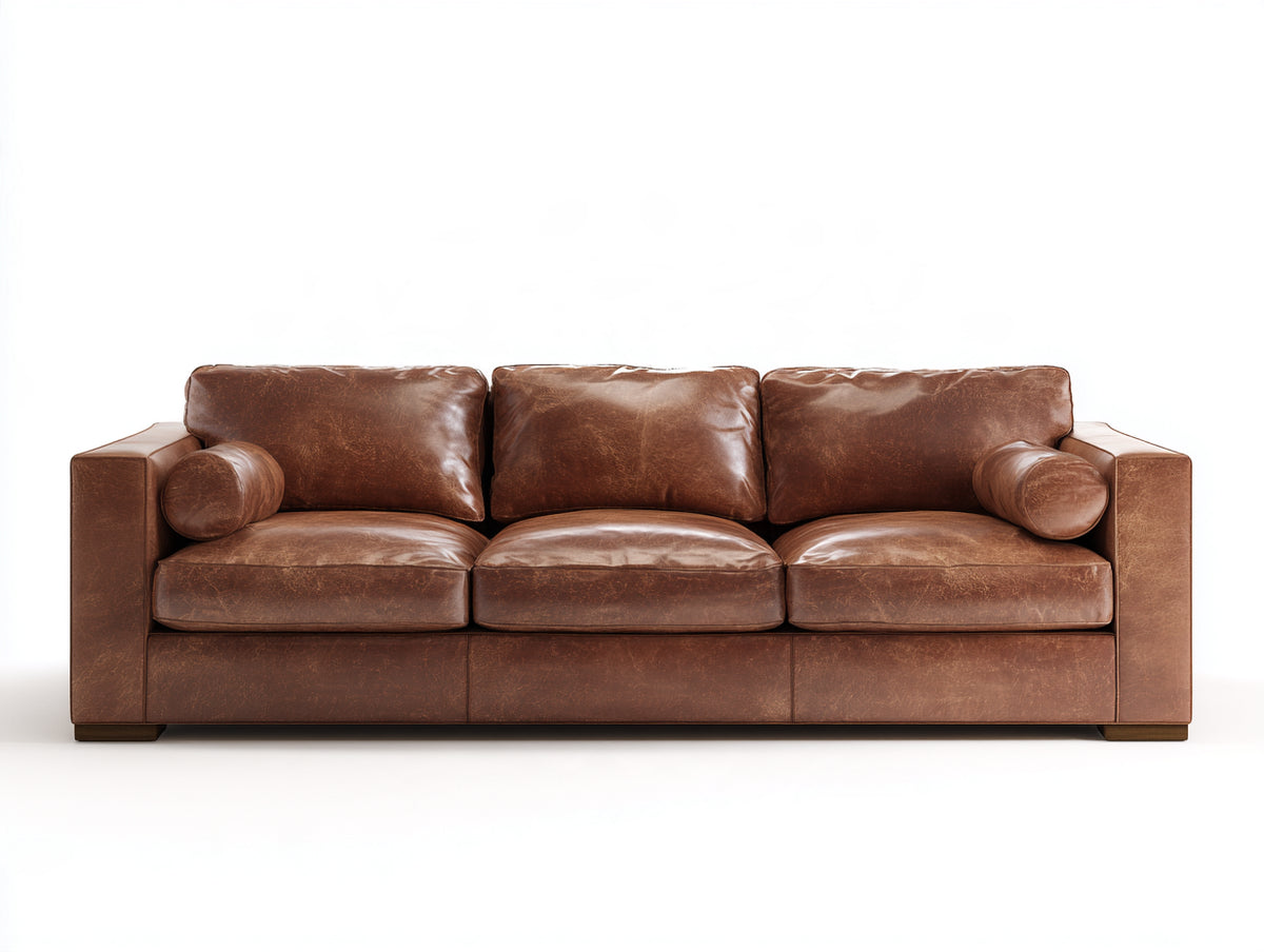 3 Sitzer Sofa mit Lederbezug 230 x 95 x 82 cm - Cognacbraun - Modernes Design mit breiten Armlehnen