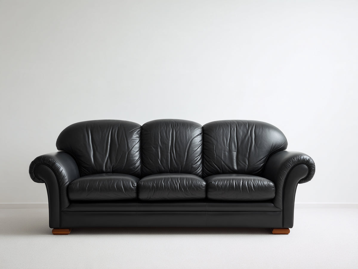 3 Sitzer Sofa mit Bezug in Lederoptik 220x94x90 cm - Schwarz - weich gepolsterte Sitzflächen mit gerundeten Armlehnen - klassisches Wohnzimmerdesign