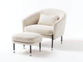 Sessel Bouclé-Stoff 88x85x82 cm - Cremeweiß-Schwarz - Modernes Design mit Hocker für Wohnzimmer