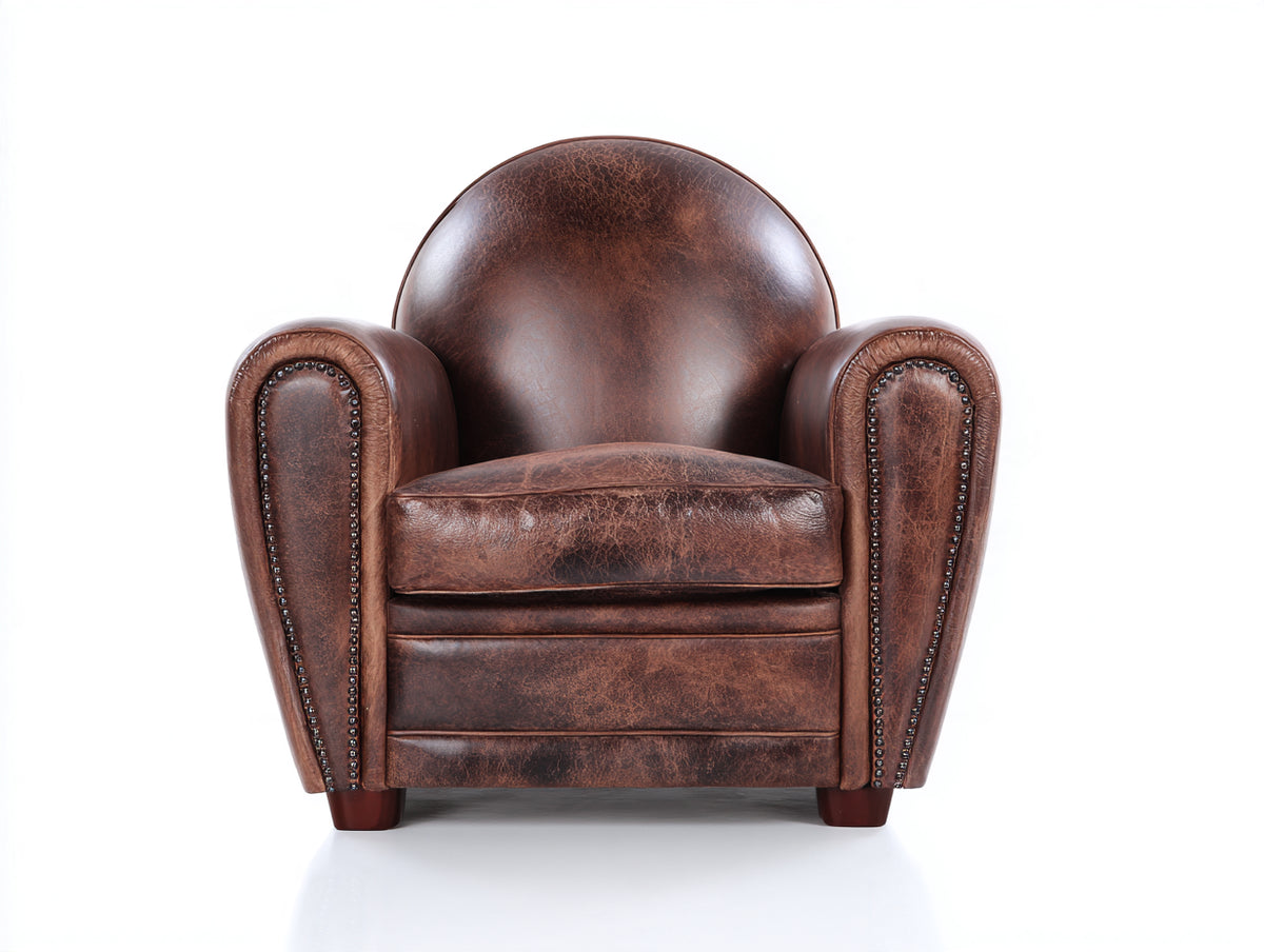 Sessel Lederpolsterung 82x85x95 cm - Dunkelbraun - Klassisches Design mit Rundrücken für Wohnzimmer