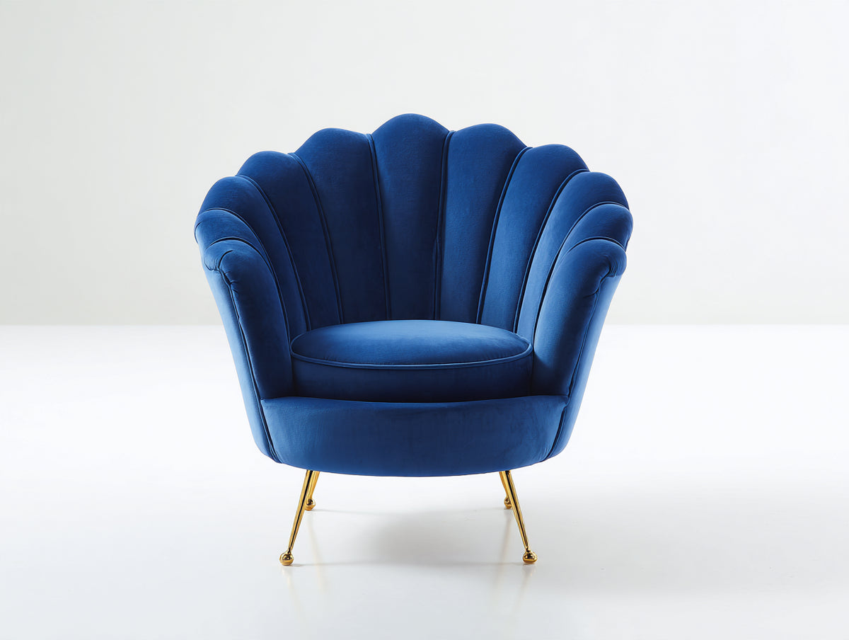 Sessel Samtstoff 85x82x90 cm - Blau-Gold - Modernes Muscheldesign für Wohnzimmer